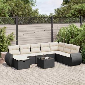 vidaXL 9-delige Loungeset met kussens poly rattan zwart