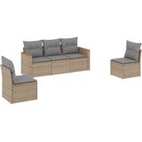 vidaXL 5-delige Loungeset met kussens poly rattan beige