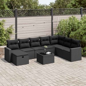 vidaXL 9-delige Loungeset met kussens poly rattan zwart