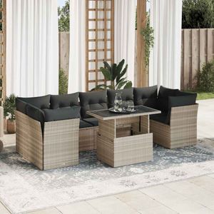 vidaXL - 8-delige - Loungeset - met - kussens - poly - rattan - lichtgrijs