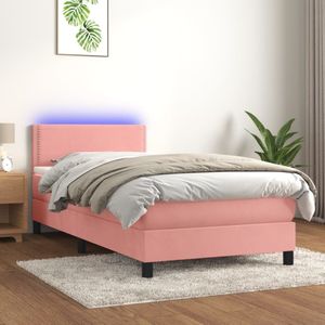 vidaXL Boxspring met matras en LED fluweel roze 100x200 cm