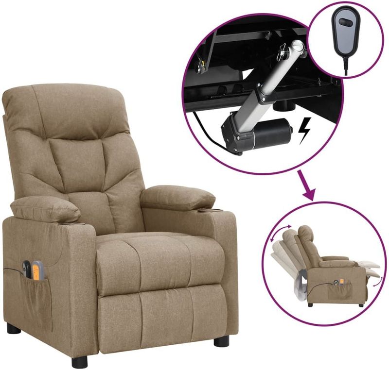 vidaXL Massagestoel elektrisch stof taupe