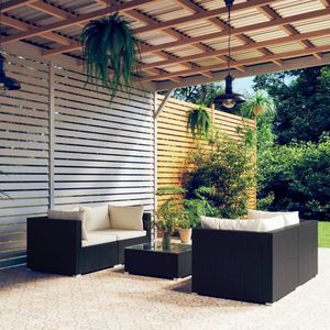 VidaXL 5-delige Loungeset met Kussens - Poly Rattan Zwart