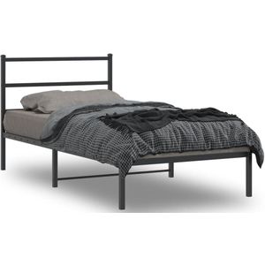 vidaXL Bedframe met hoofdbord metaal zwart 100x200 cm