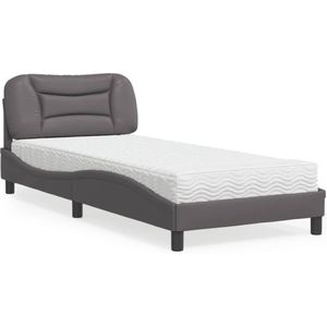 vidaXL Bed met matras kunstleer grijs 90x190 cm