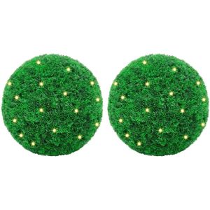 vidaXL Kunstbuxusballen met LED-verlichting 2 st 45 cm groen