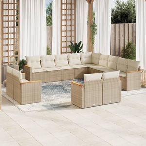 vidaXL 13-delige Loungeset met kussens poly rattan beige