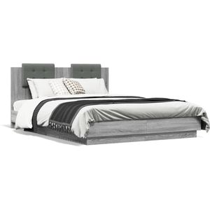 vidaXL Bedframe met hoofdbord en LED grijs sonoma eiken 120x200 cm