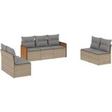 vidaXL 7-delige Loungeset met kussens poly rattan beige