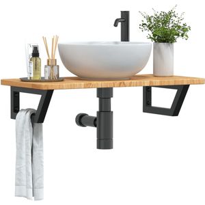 vidaXL Badkamer wandschap staal en massief eikenhout