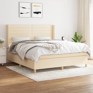 vidaXL Boxspring met matras stof crÃ¨mekleurig 180x200 cm