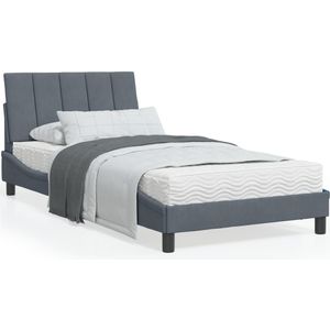 vidaXL Bed met matras fluweel donkergrijs 100x200 cm