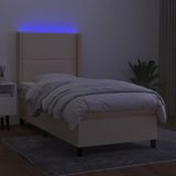 vidaXL Boxspring met matras en LED stof crèmekleurig 90x190 cm