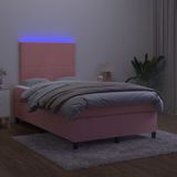 VidaXL Boxspring met Matras en LED Fluweel Roze 120x200 cm