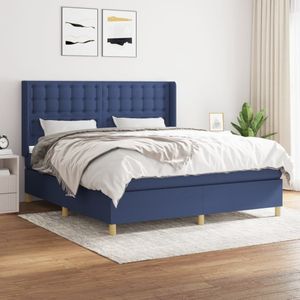 vidaXL Boxspring met matras stof blauw 180x200 cm