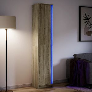 vidaXL Hoge kast met LED 41,5x32,5x200 cm bewerkt hout sonoma eiken