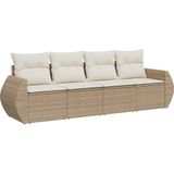 vidaXL 4-delige Loungeset met kussens poly rattan beige