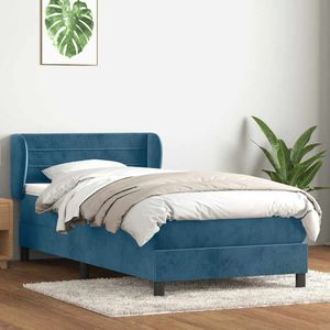 vidaXL Boxspring met matras fluweel donkerblauw 90x210 cm