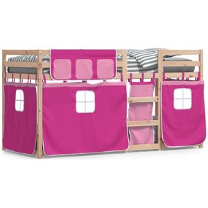 vidaXL Stapelbed met gordijnen 90x190 cm grenenhout roze