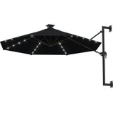 VidaXL Wandparasol met LED's - Metalen Paal 300 cm Zwart