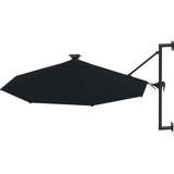 VidaXL Wandparasol met LED's - Metalen Paal 300 cm Zwart