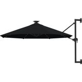 VidaXL Wandparasol met LED's - Metalen Paal 300 cm Zwart