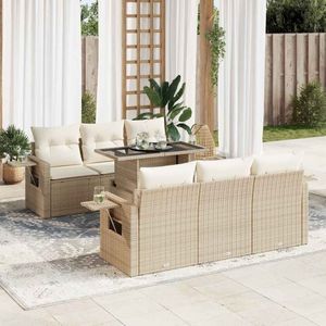 vidaXL - 7-delige - Loungeset - met - kussens - poly - rattan - beige