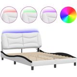 vidaXL Bedframe met LED-verlichting kunstleer wit en zwart 140x190 cm