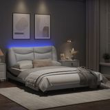 vidaXL Bedframe met LED-verlichting kunstleer wit en zwart 140x190 cm