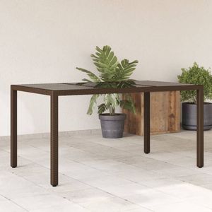 vidaXL Tuintafel met glazen blad 150x90x75 cm poly rattan bruin