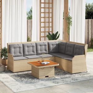 vidaXL 5-delige Loungeset met kussens poly rattan beige