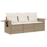 vidaXL 3-delige Loungeset met kussens poly rattan beige