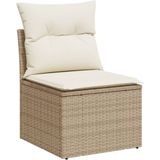 vidaXL 3-delige Loungeset met kussens poly rattan beige