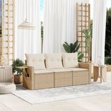 vidaXL 3-delige Loungeset met kussens poly rattan beige