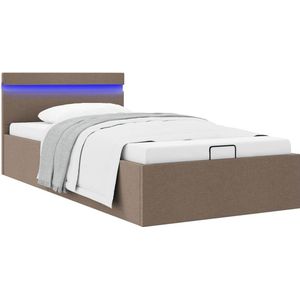 vidaXL Bedframe met hydraulische opslag en LED stof taupe 90x200 cm