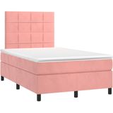 vidaXL Boxspring met matras fluweel roze 120x190 cm