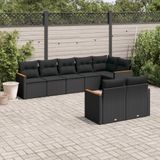 vidaXL 8-delige Loungeset met kussens poly rattan zwart