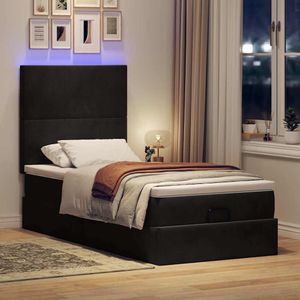 vidaXL Ottoman bed met matrassen en LED's 80x200cm fluweel zwart