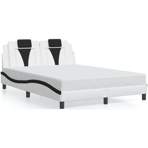 vidaXL Bedframe met hoofdbord kunstleer zwart en wit 140x200 cm