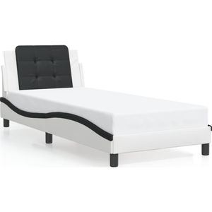 vidaXL Bedframe met hoofdbord kunstleer zwart en wit 100x200 cm