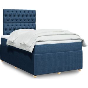 vidaXL Boxspring met matras stof blauw 120x200 cm