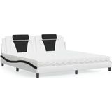vidaXL Bed met matras kunstleer wit en zwart 200x200 cm