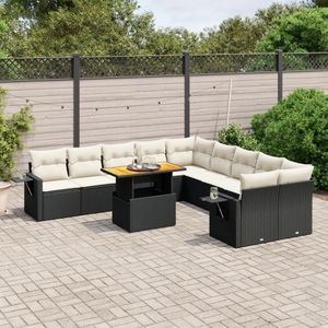 vidaXL - 11-delige - Loungeset - met - kussens - poly - rattan - zwart