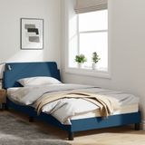 vidaXL Bedframe met hoofdbord stof blauw 100x200 cm