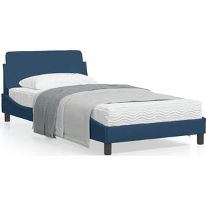 vidaXL Bedframe met hoofdbord stof blauw 100x200 cm