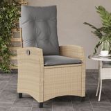 vidaXL Tuinstoel verstelbaar met kussens poly rattan gemengd beige