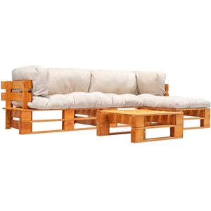vidaXL 4-delige Loungeset pallet met zandkleurige kussens hout