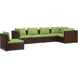 VidaXL 6-delige Loungeset met Kussens - Poly Rattan Bruin