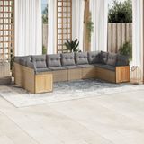 vidaXL 10-delige Loungeset met kussens poly rattan beige