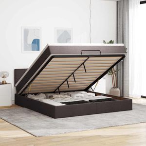 vidaXL Ottoman bed met matras en LED's 160x200cm stof donkerbruin